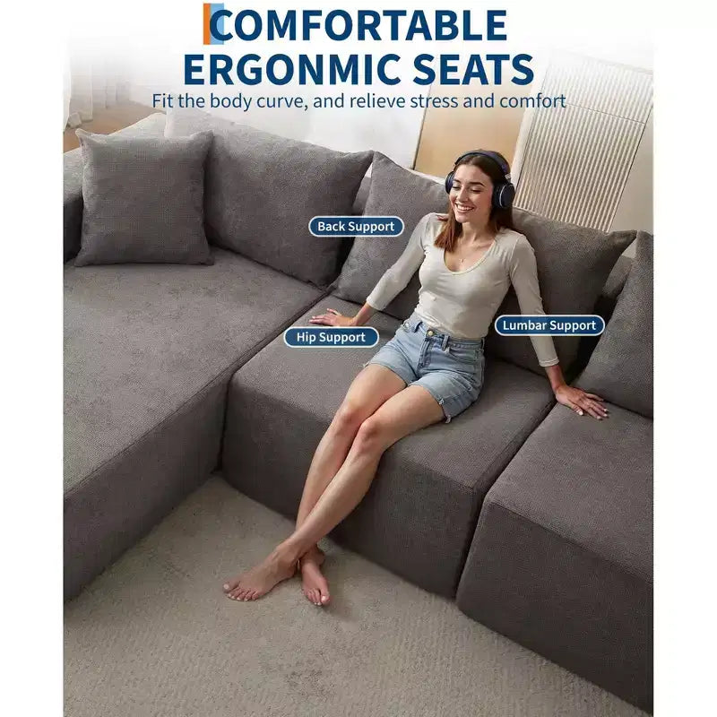 Canapé modulable 108" avec méridienne en L, canapé modulaire moderne avec assise profonde, grand canapé convertible, aucun assemblage requis, côté gauche