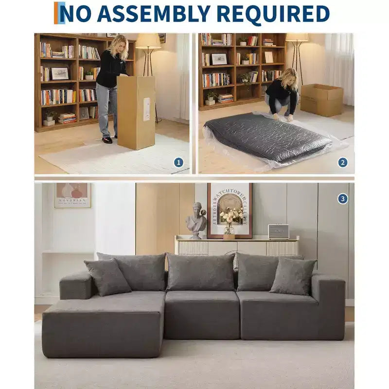 Canapé modulable 108" avec méridienne en L, canapé modulaire moderne avec assise profonde, grand canapé convertible, aucun assemblage requis, côté gauche