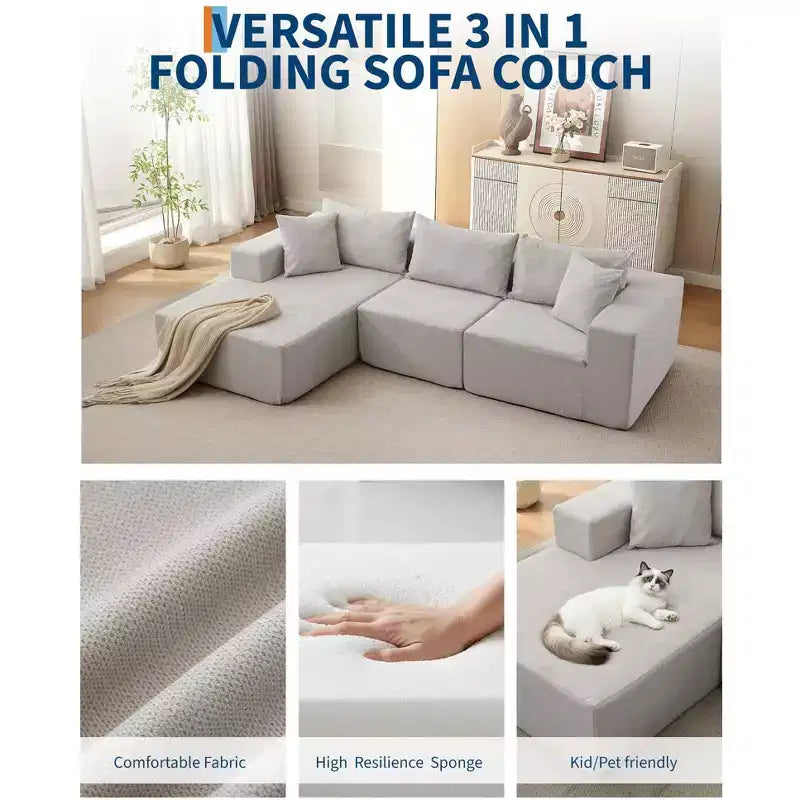 Canapé modulable 108" avec méridienne en L, canapé modulaire moderne avec assise profonde, grand canapé convertible, aucun assemblage requis, côté gauche