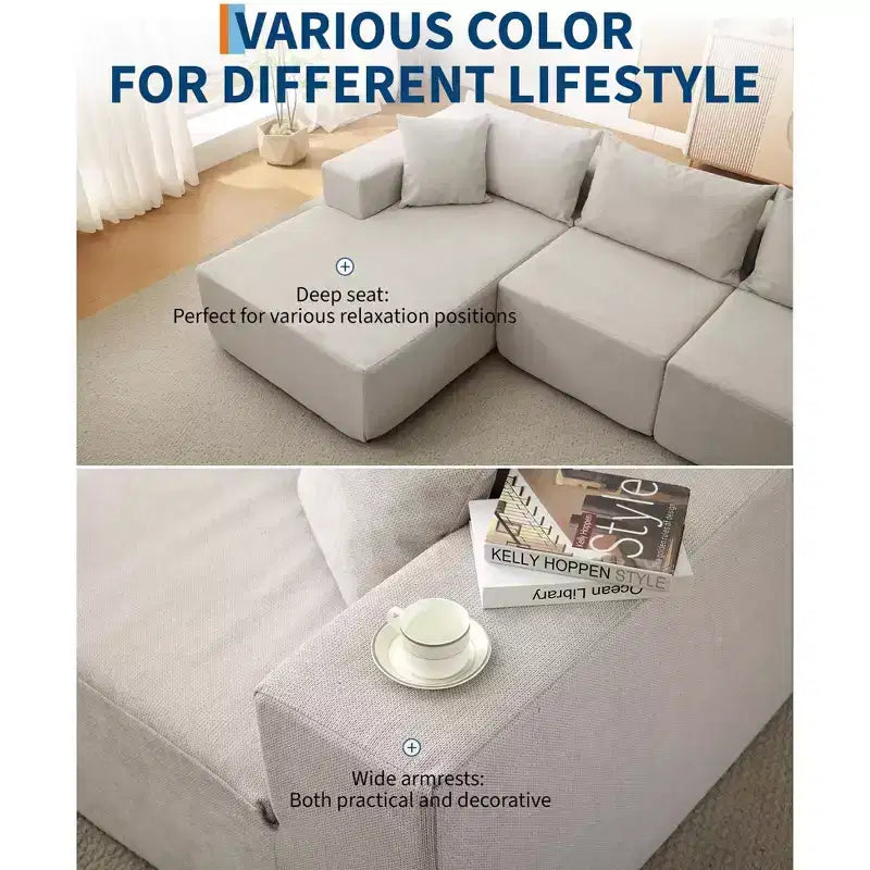 Canapé modulable 108" avec méridienne en L, canapé modulaire moderne avec assise profonde, grand canapé convertible, aucun assemblage requis, côté gauche