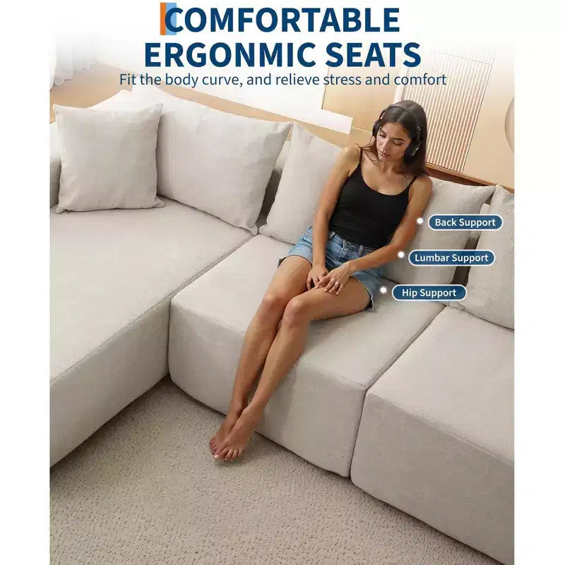 Canapé modulable 108" avec méridienne en L, canapé modulaire moderne avec assise profonde, grand canapé convertible, aucun assemblage requis, côté gauche