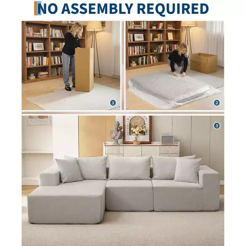 Canapé modulable 108" avec méridienne en L, canapé modulaire moderne avec assise profonde, grand canapé convertible, aucun assemblage requis, côté gauche