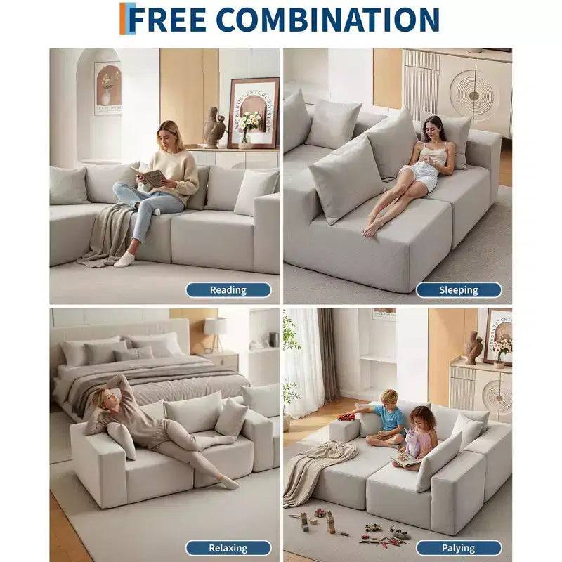 Canapé modulable 108" avec méridienne en L, canapé modulaire moderne avec assise profonde, grand canapé convertible, aucun assemblage requis, côté gauche