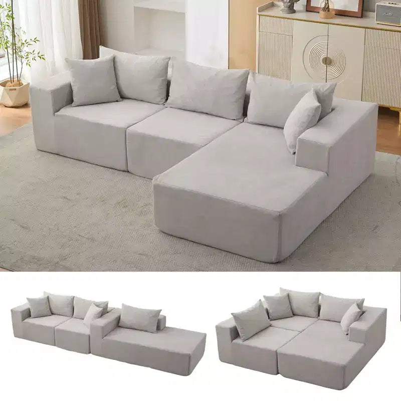 Canapé modulable 108" avec méridienne en L, canapé modulaire moderne avec assise profonde, grand canapé convertible, aucun assemblage requis, côté gauche