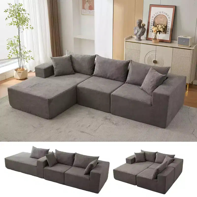 Canapé modulable 108" avec méridienne en L, canapé modulaire moderne avec assise profonde, grand canapé convertible, aucun assemblage requis, côté gauche