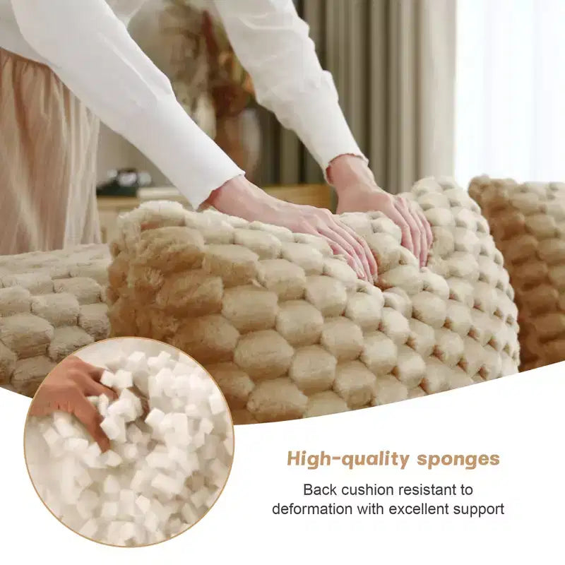 Canapé modulable en forme de L en flanelle 3 places, pouf à boucle, aucun assemblage requis, couleur camel clair
