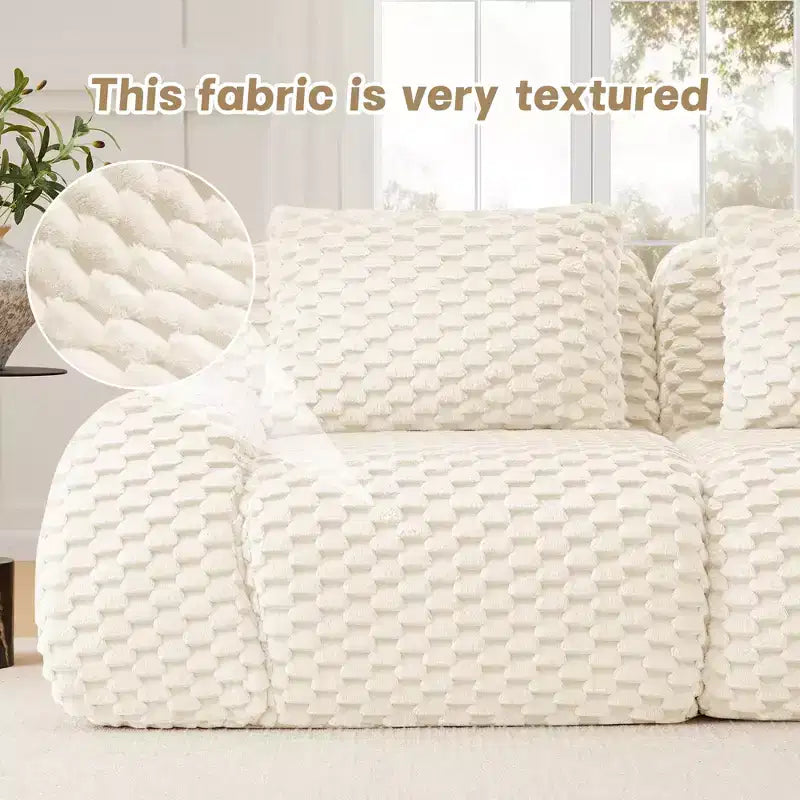 114 Canapé d'angle modulable en flanelle, 3 places, assise profonde, avec boucles, sans montage, crème