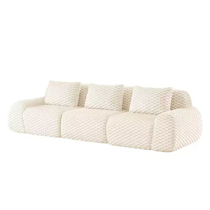 114 Canapé d'angle modulable en flanelle, 3 places, assise profonde, avec boucles, sans montage, crème