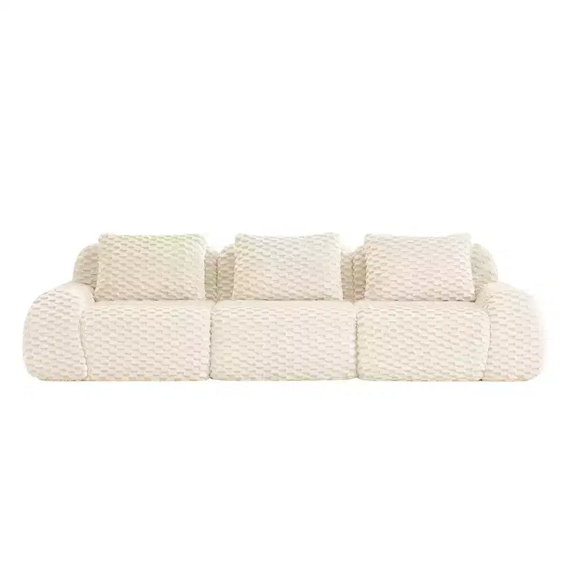 114 Canapé d'angle modulable en flanelle, 3 places, assise profonde, avec boucles, sans montage, crème