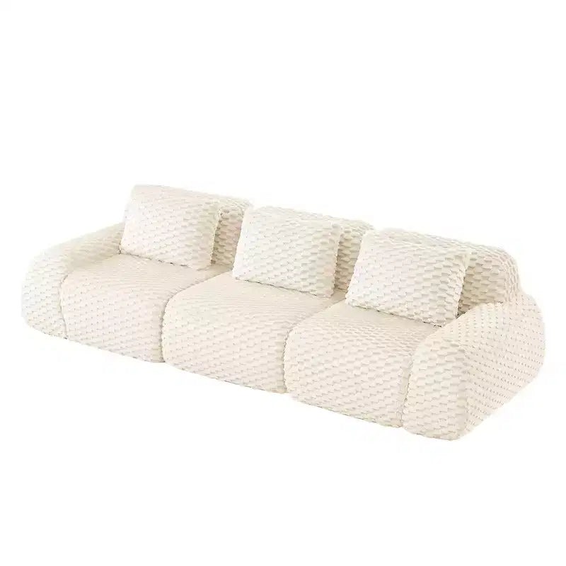 114 Canapé d'angle modulable en flanelle, 3 places, assise profonde, avec boucles, sans montage, crème