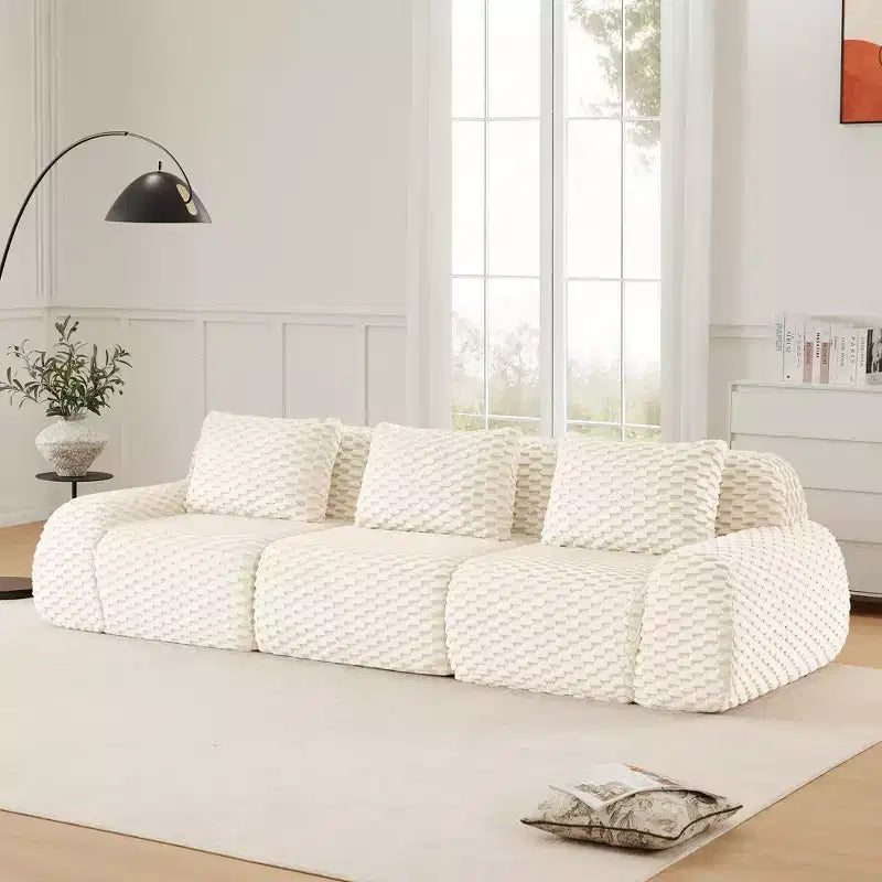 114 Canapé d'angle modulable en flanelle, 3 places, assise profonde, avec boucles, sans montage, crème