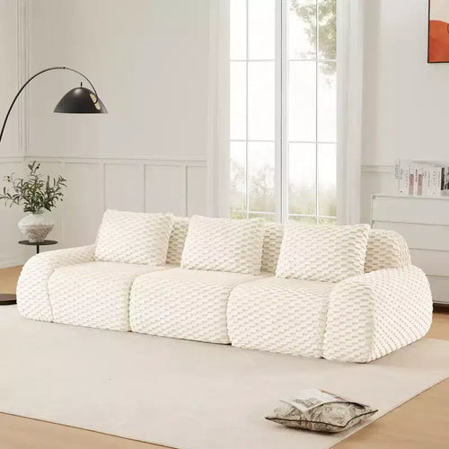 114 Canapé d'angle modulable en flanelle, 3 places, assise profonde, avec boucles, sans montage, crème