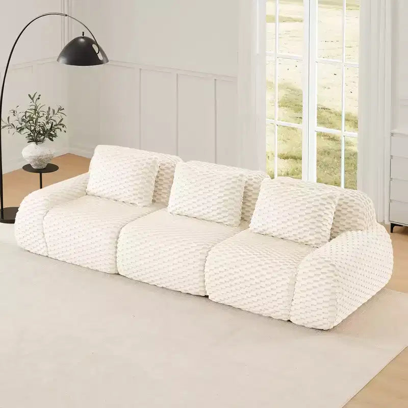 114 Canapé d'angle modulable en flanelle, 3 places, assise profonde, avec boucles, sans montage, crème