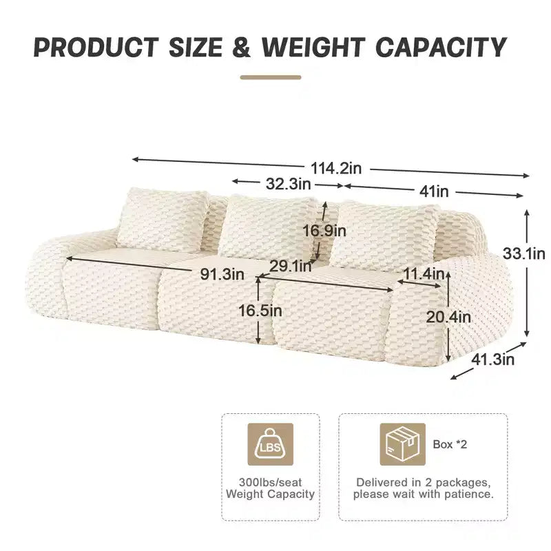 114 Canapé d'angle modulable en flanelle, 3 places, assise profonde, avec boucles, sans montage, crème