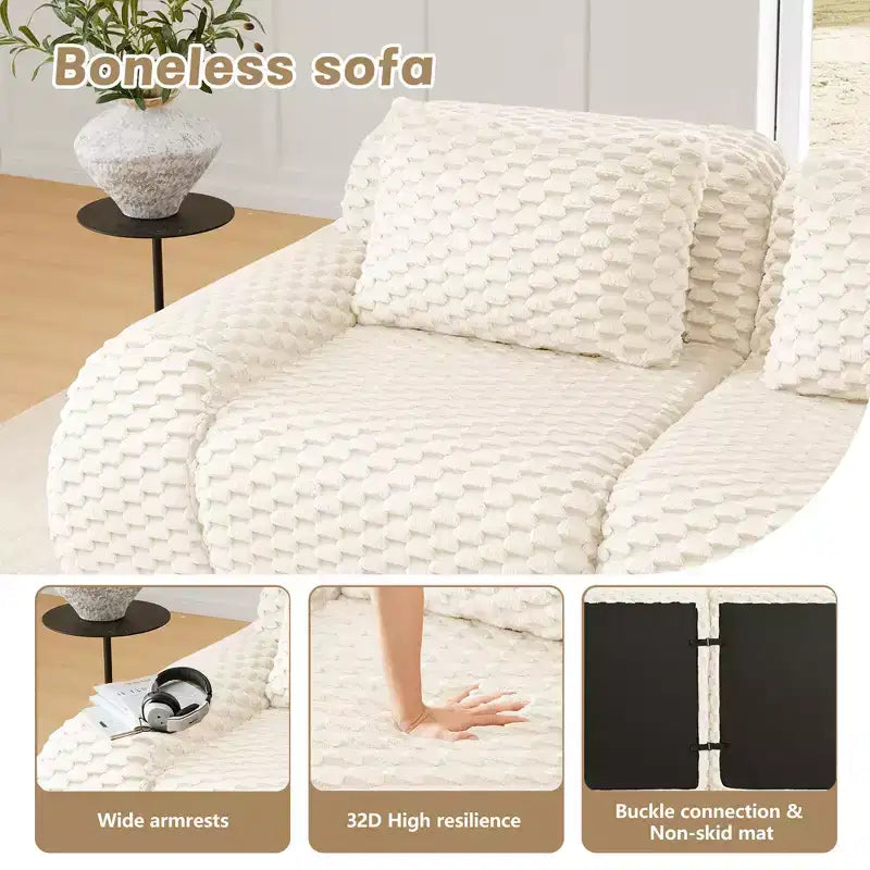 114 Canapé d'angle modulable en flanelle, 3 places, assise profonde, avec boucles, sans montage, crème