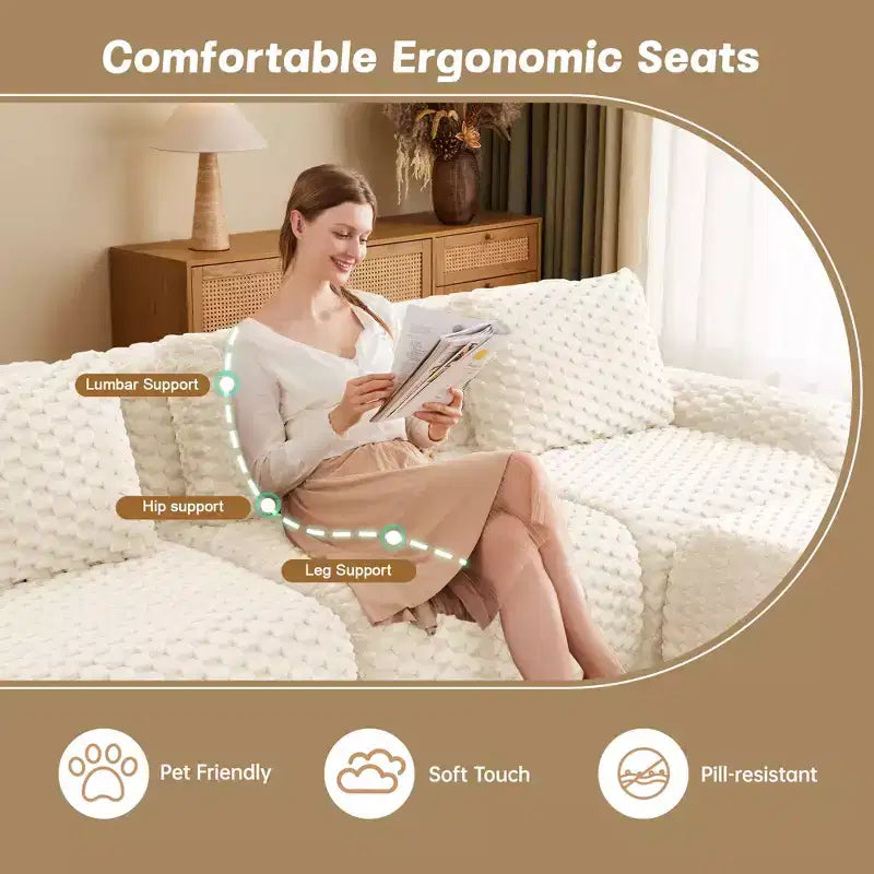 114 Canapé d'angle modulable en flanelle, 3 places, assise profonde, avec boucles, sans montage, crème