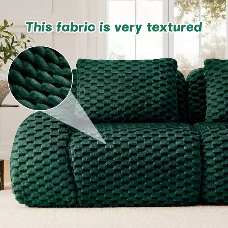 114 Canapé d'angle modulable en flanelle 3 places, assise profonde, boucle, aucun assemblage requis, vert