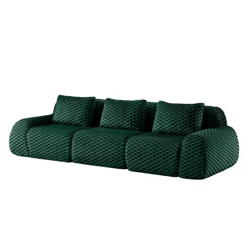 114 Canapé d'angle modulable en flanelle 3 places, assise profonde, boucle, aucun assemblage requis, vert