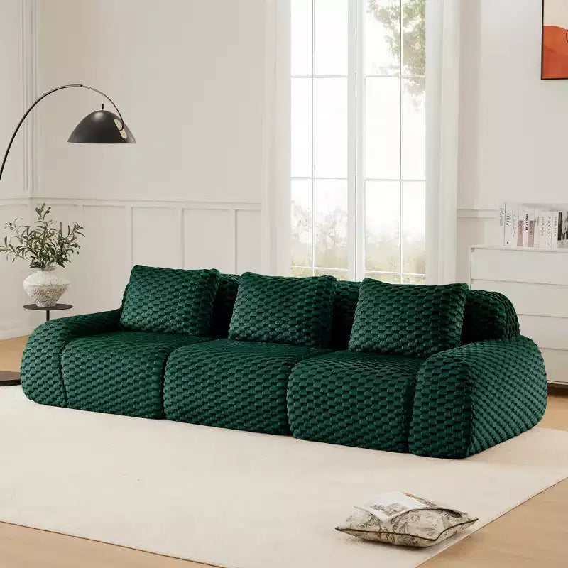 114 Canapé d'angle modulable en flanelle 3 places, assise profonde, boucle, aucun assemblage requis, vert