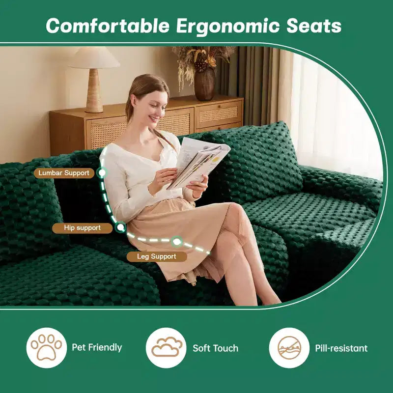 114 Canapé d'angle modulable en flanelle 3 places, assise profonde, boucle, aucun assemblage requis, vert