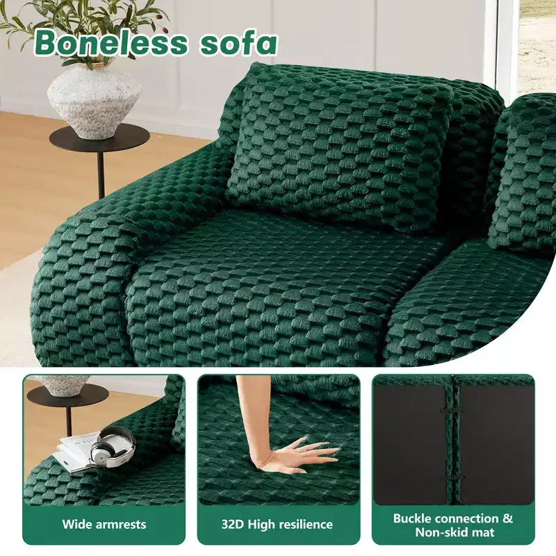 114 Canapé d'angle modulable en flanelle 3 places, assise profonde, boucle, aucun assemblage requis, vert