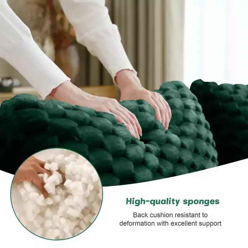 114 Canapé d'angle modulable en flanelle 3 places, assise profonde, boucle, aucun assemblage requis, vert