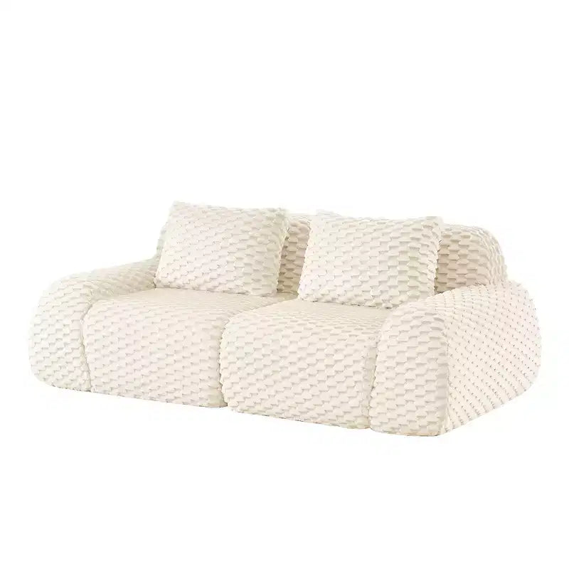 Canapé sectionnel modulaire 82 en flanelle 2 places, assise profonde, boucle, aucun assemblage requis, crème