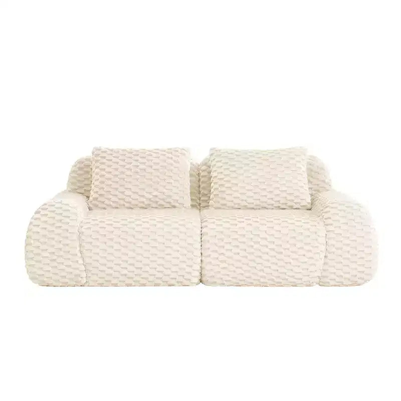 Canapé sectionnel modulaire 82 en flanelle 2 places, assise profonde, boucle, aucun assemblage requis, crème