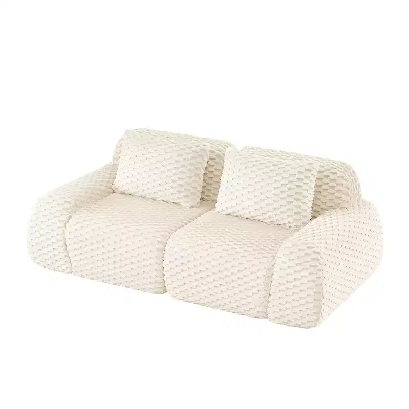 Canapé sectionnel modulaire 82 en flanelle 2 places, assise profonde, boucle, aucun assemblage requis, crème