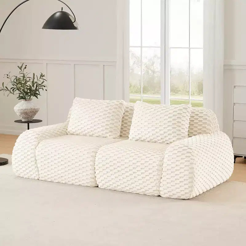 Canapé sectionnel modulaire 82 en flanelle 2 places, assise profonde, boucle, aucun assemblage requis, crème