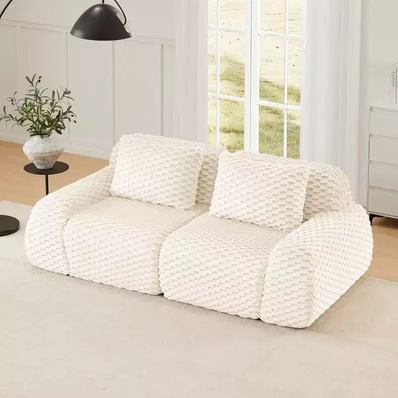 Canapé sectionnel modulaire 82 en flanelle 2 places, assise profonde, boucle, aucun assemblage requis, crème