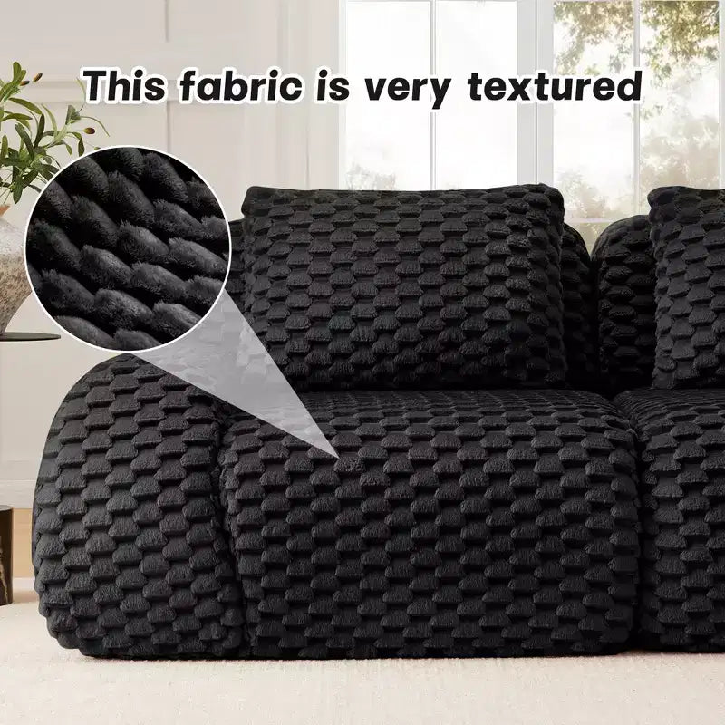 Canapé d'angle modulaire 146 places en flanelle assise profonde avec boucle, noir, pas de montage