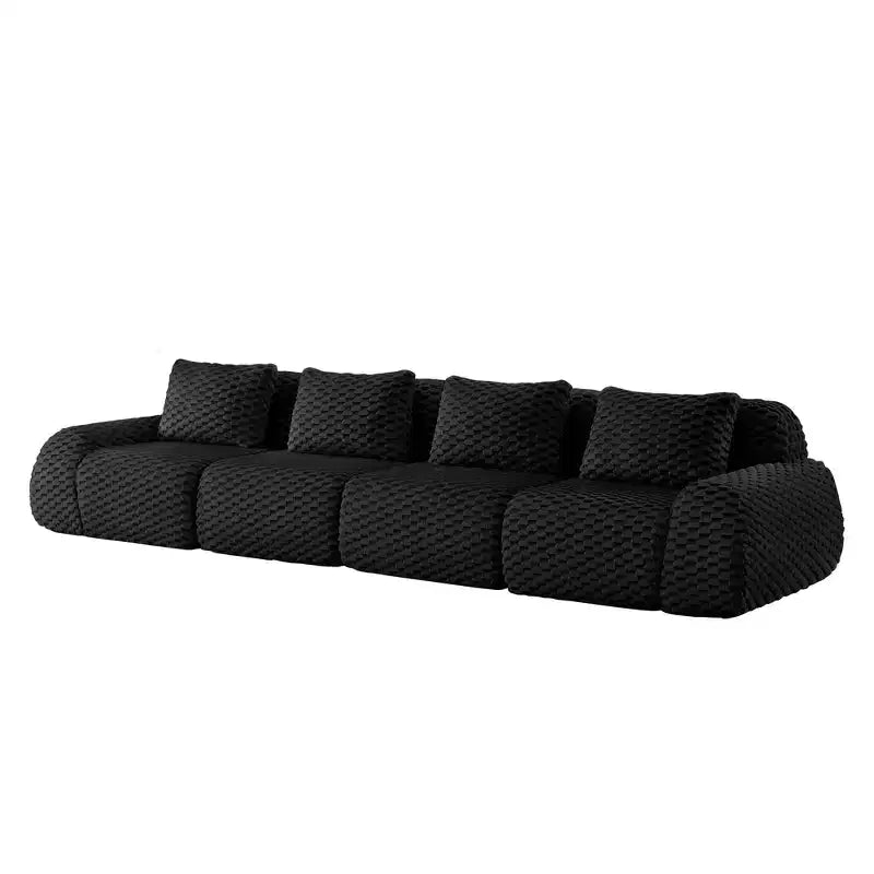 Canapé d'angle modulaire 146 places en flanelle assise profonde avec boucle, noir, pas de montage