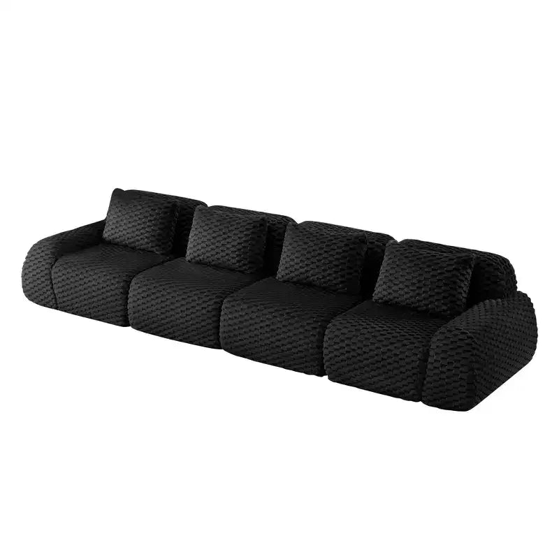 Canapé d'angle modulaire 146 places en flanelle assise profonde avec boucle, noir, pas de montage