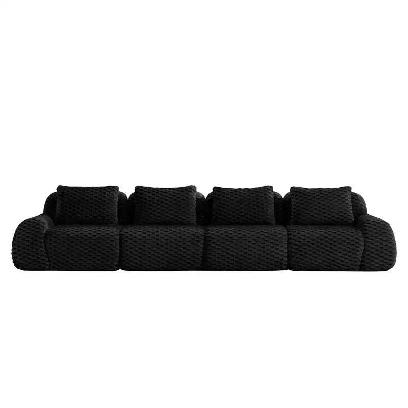 Canapé d'angle modulaire 146 places en flanelle assise profonde avec boucle, noir, pas de montage