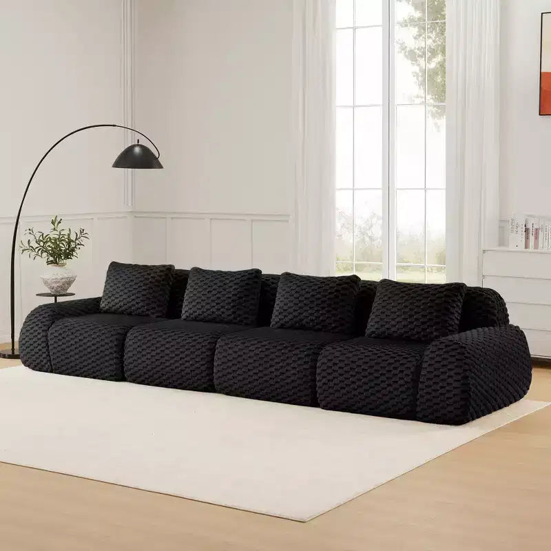 Canapé d'angle modulaire 146 places en flanelle assise profonde avec boucle, noir, pas de montage