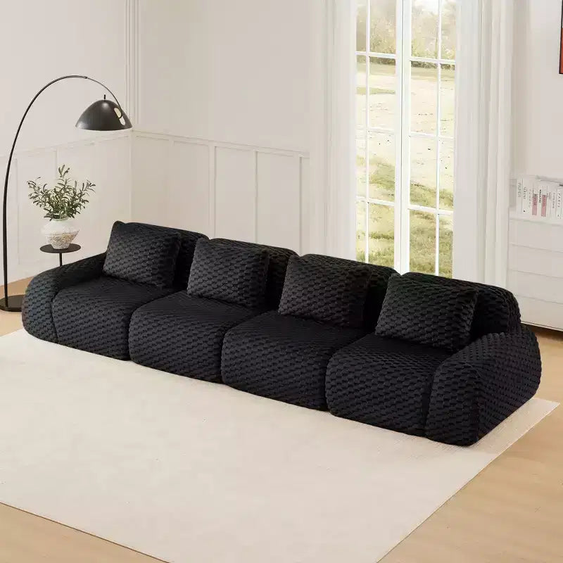 Canapé d'angle modulaire 146 places en flanelle assise profonde avec boucle, noir, pas de montage