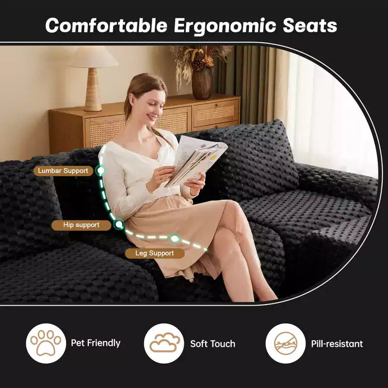 Canapé d'angle modulaire 146 places en flanelle assise profonde avec boucle, noir, pas de montage