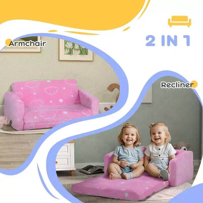 Canapé avec motif nuage phosphorescent, housse lavable