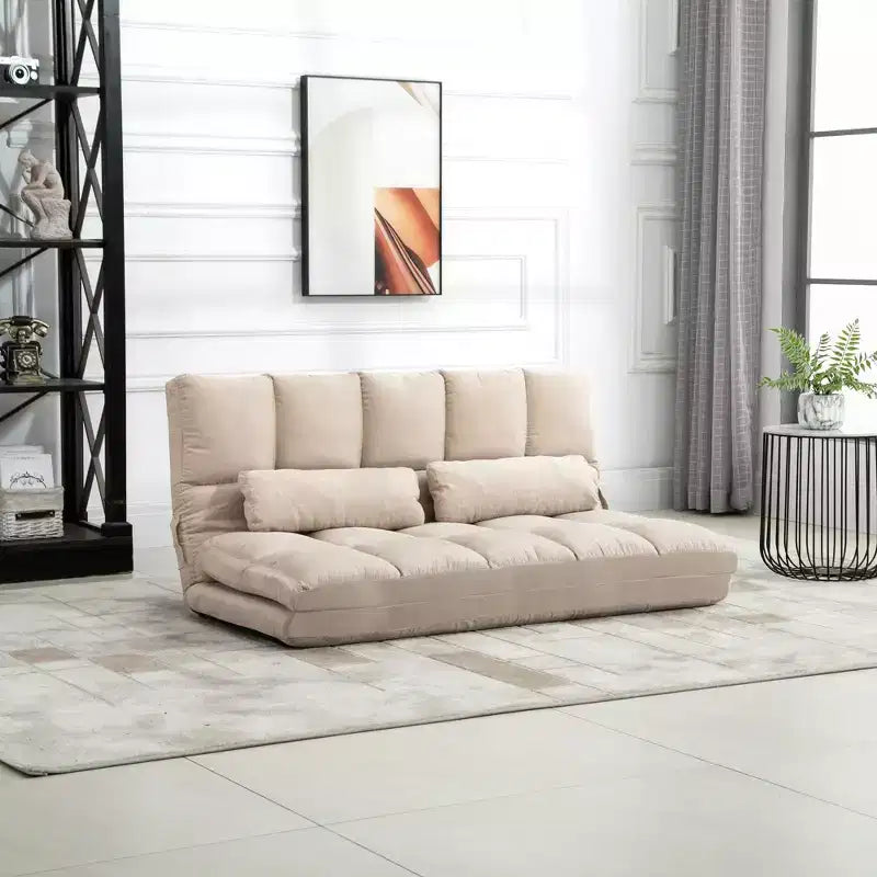 Canapé-lit convertible au sol, lit pliant, chaise longue d'appoint avec 2 oreillers, dossier et appuie-tête réglables, 130 cm de long
