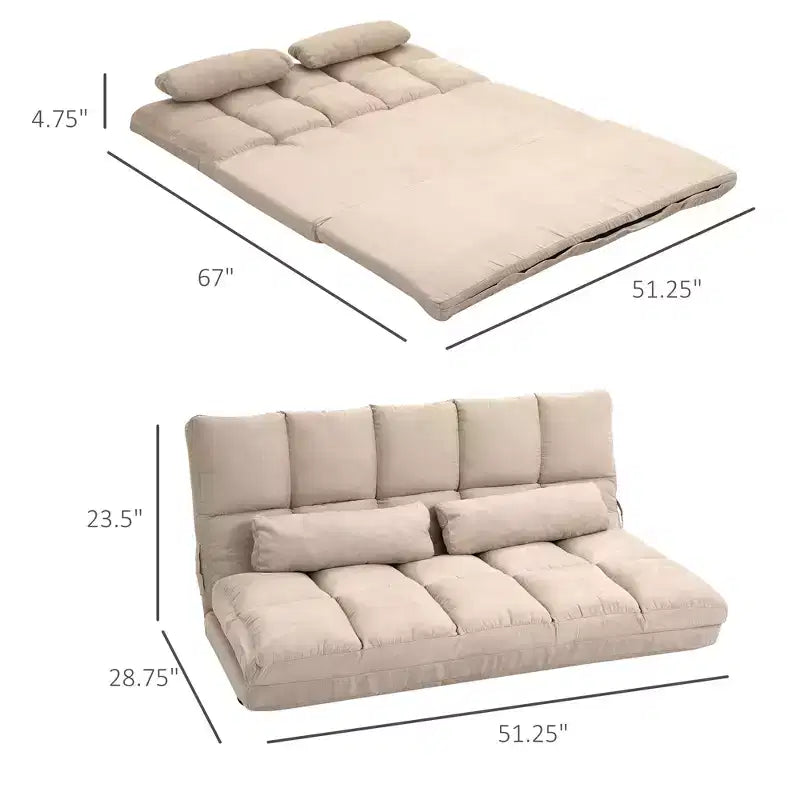 Canapé-lit convertible au sol, lit pliant, chaise longue d'appoint avec 2 oreillers, dossier et appuie-tête réglables, 130 cm de long