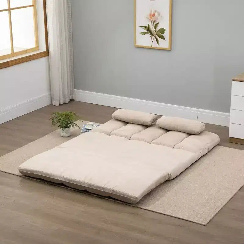 Canapé-lit convertible au sol, lit pliant, chaise longue d'appoint avec 2 oreillers, dossier et appuie-tête réglables, 130 cm de long