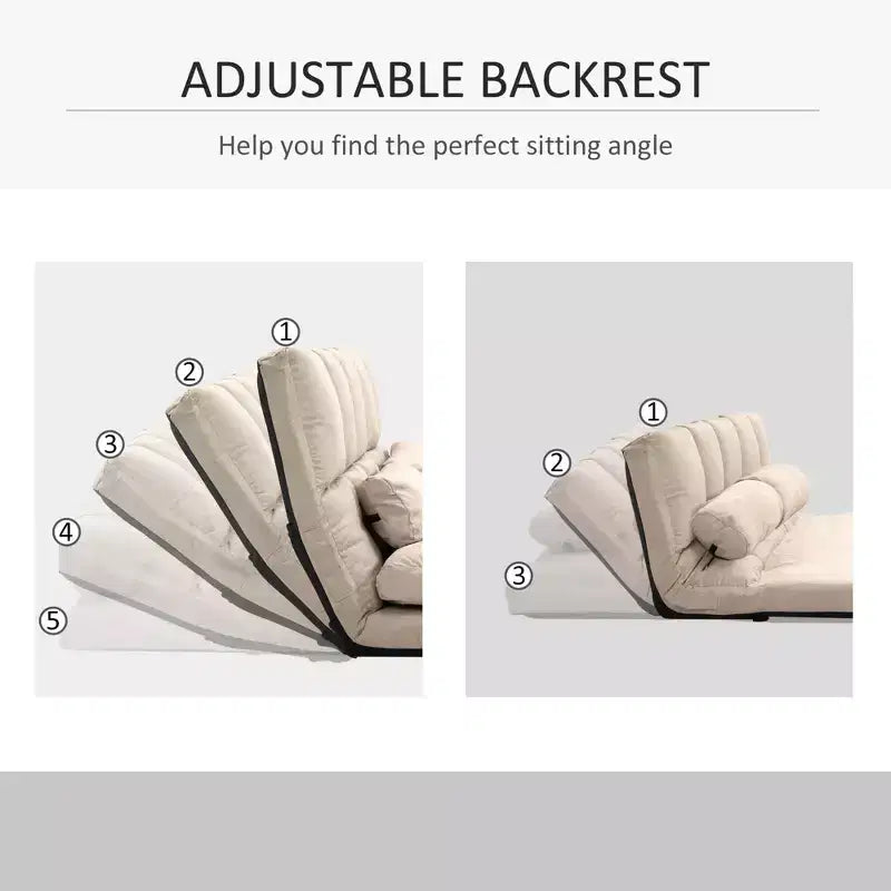 Canapé-lit convertible au sol, lit pliant, chaise longue d'appoint avec 2 oreillers, dossier et appuie-tête réglables, 130 cm de long