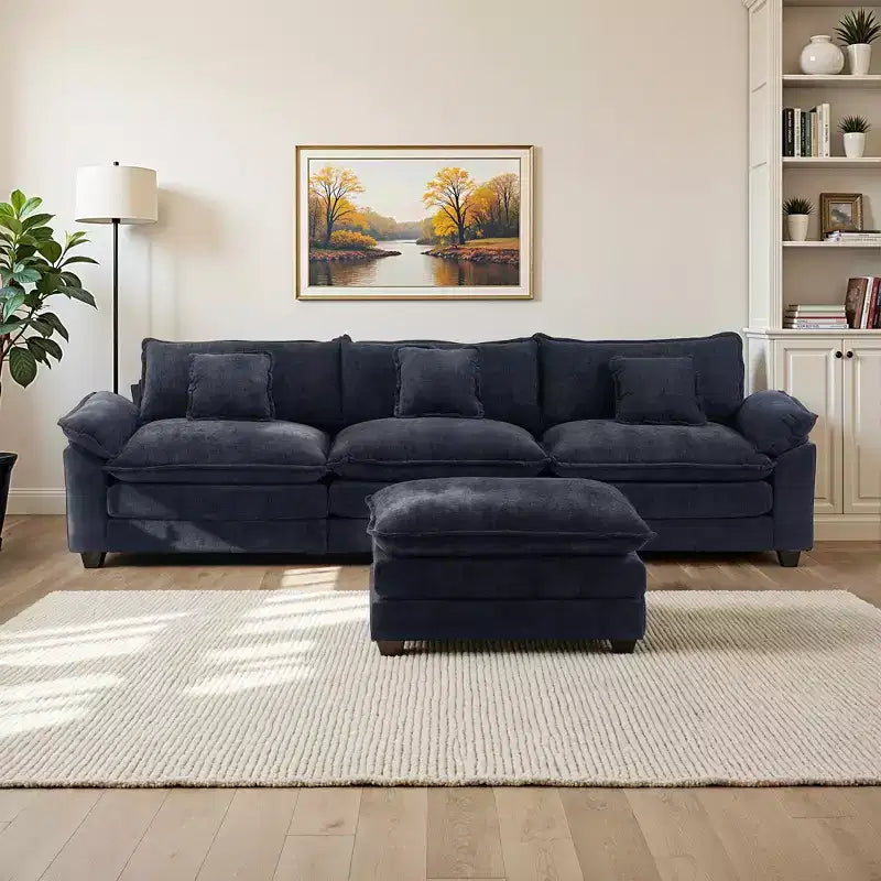 Canapé modulable en forme de L EHMKNP 112, canapé moelleux et confortable avec pouf mobile, coussins d'assise profonds pour salon