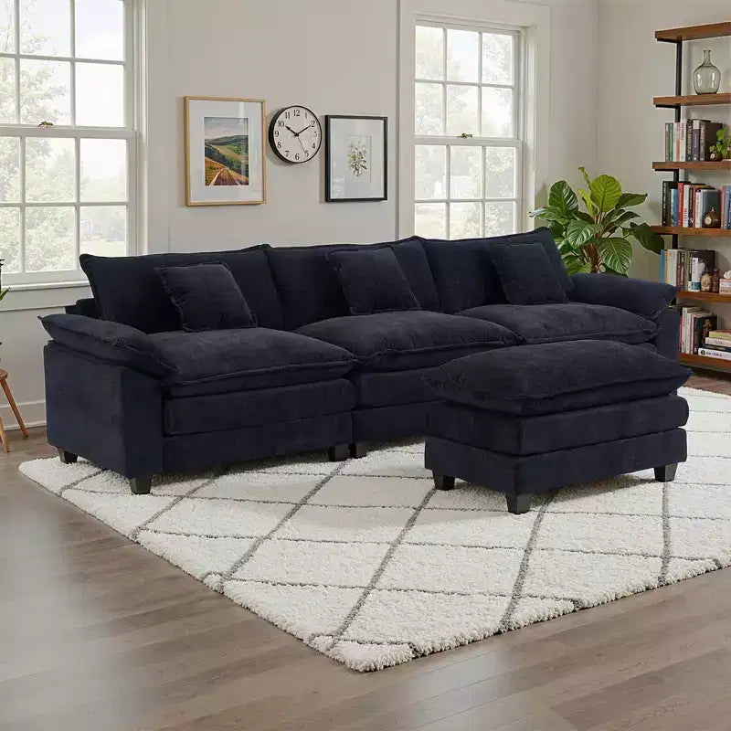 Canapé modulable en forme de L EHMKNP 112, canapé moelleux et confortable avec pouf mobile, coussins d'assise profonds pour salon