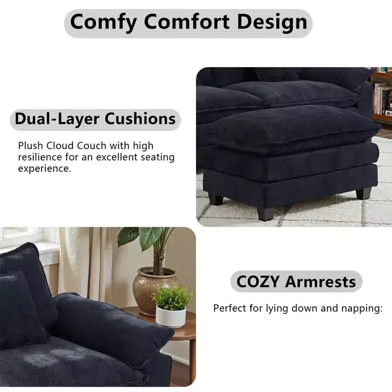Canapé modulable en forme de L EHMKNP 112, canapé moelleux et confortable avec pouf mobile, coussins d'assise profonds pour salon