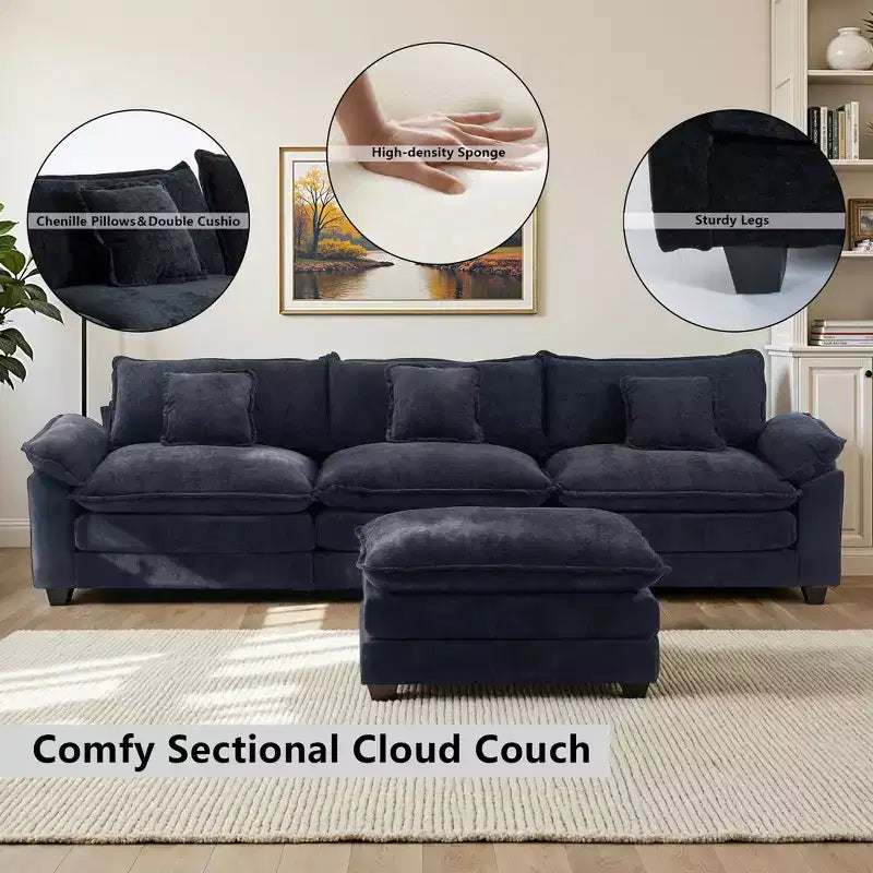 Canapé modulable en forme de L EHMKNP 112, canapé moelleux et confortable avec pouf mobile, coussins d'assise profonds pour salon