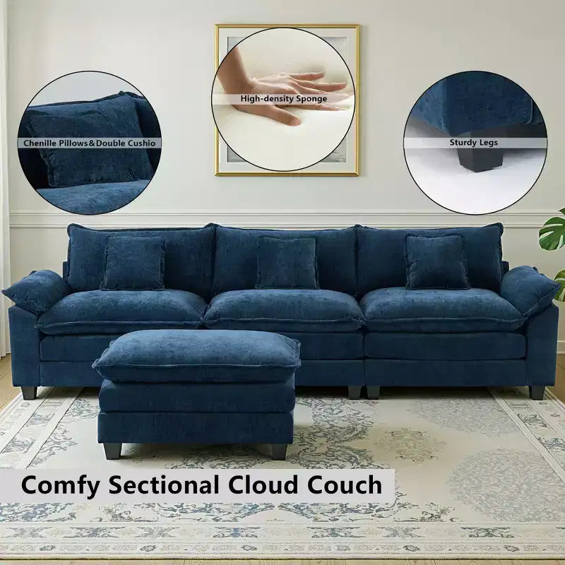 Canapé modulable en forme de L EHMKNP 112, canapé moelleux et confortable avec pouf mobile, coussins d'assise profonds pour salon