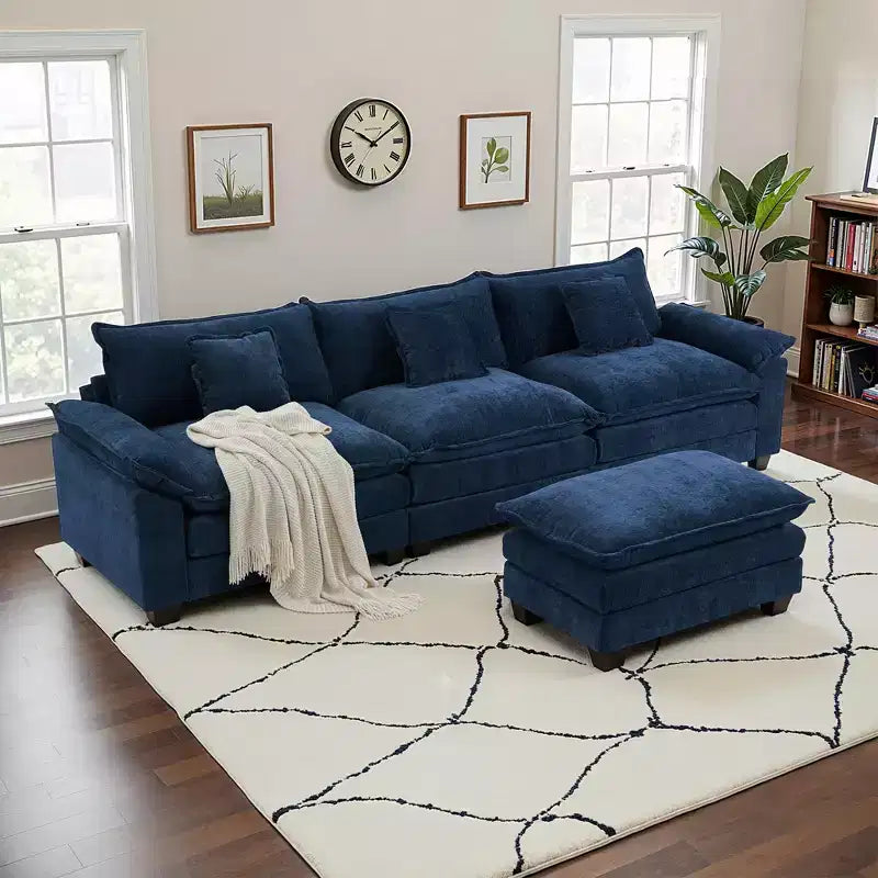 Canapé modulable en forme de L EHMKNP 112, canapé moelleux et confortable avec pouf mobile, coussins d'assise profonds pour salon