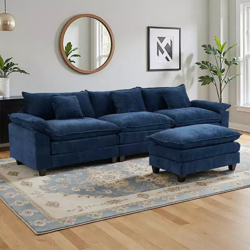 Canapé modulable en forme de L EHMKNP 112, canapé moelleux et confortable avec pouf mobile, coussins d'assise profonds pour salon